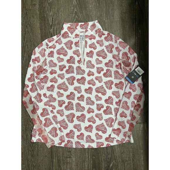 NEW IBKUL Scribble Hearts Print Long Sleeve Top - Red & White - Size Large RARE - Picture 6 of 12